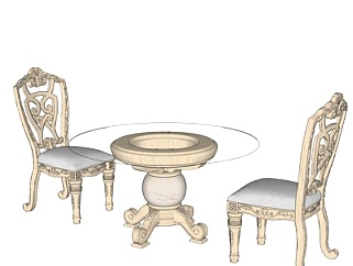 欧式实木休闲桌椅su模型