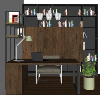现代书桌椅书柜su模型