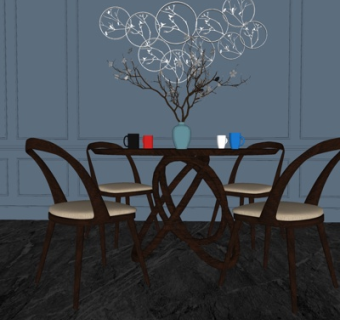 现代圆形餐桌椅su模型