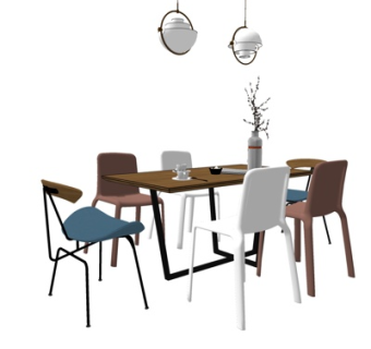 现代实木餐桌椅su模型