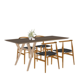 现代实木餐桌椅su模型