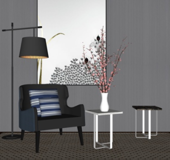 现代休闲椅边几su模型