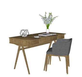 现代实木书桌椅su模型