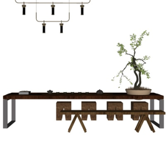 新中式茶桌椅su模型