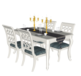 欧式轻奢餐桌椅su模型