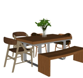 现代实木餐桌椅su模型