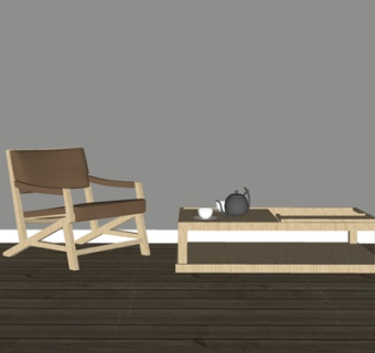 北欧原木茶桌椅su模型