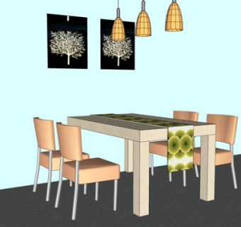 现代实木餐桌椅su模型