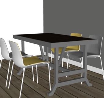 现代实木餐桌椅su模型