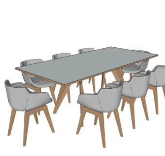 现代实木餐桌椅su模型