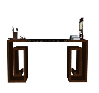 新中式实木书桌su模型