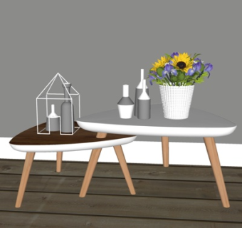 北欧原木茶几摆件su模型