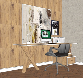 工业风电脑桌su模型