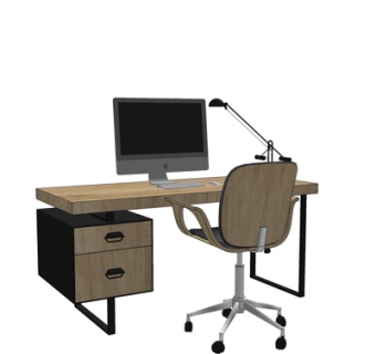 现代实木电脑桌su模型