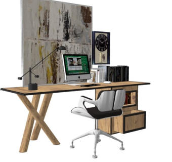 工业风电脑桌su模型