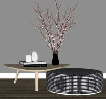 北欧原木茶几摆件su模型