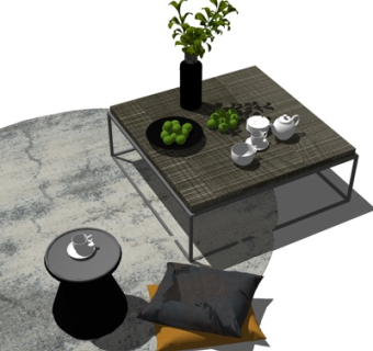 现代茶几花卉摆件su模型