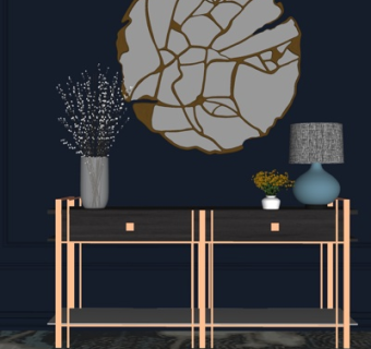 现代实木边柜su模型