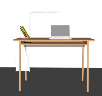 现代实木电脑桌su模型