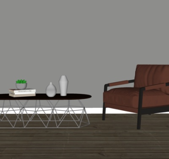 现代休闲椅茶几su模型