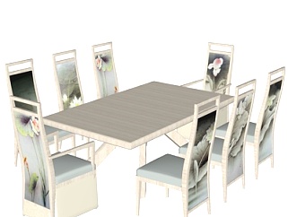 新中式实木餐桌椅<em>su模型</em>