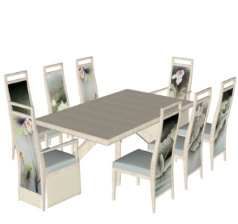 新中式实木餐桌椅su模型