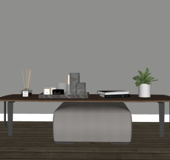 现代实木茶几摆件su模型