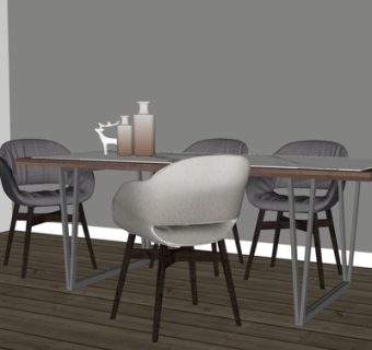 现代实木餐桌椅su模型