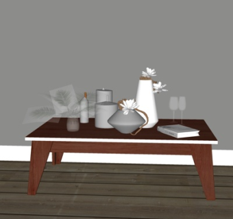 现代花瓶酒杯书籍摆件su模型