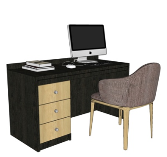 现代实木电脑桌su模型