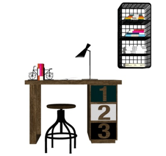 工业风实木书桌su模型