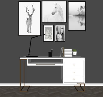 现代实木书桌su模型