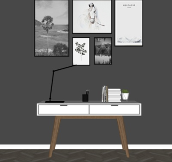 现代实木书桌su模型