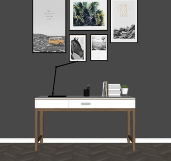 现代实木书桌su模型