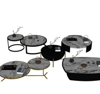 现代大理石茶几su模型