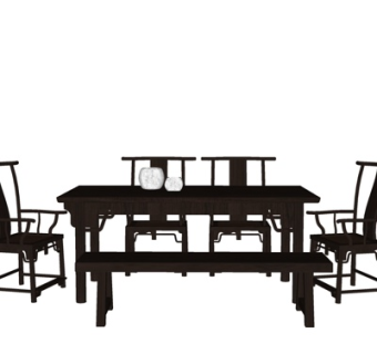 新中式茶桌椅su模型