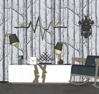 北欧休闲椅电视柜su模型