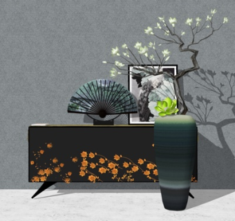 新中式边柜su模型