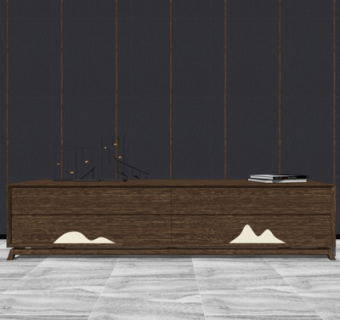 新中式电视柜su模型