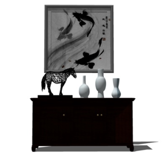 新中式边柜su模型