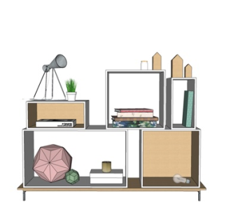 北欧原木书柜su模型