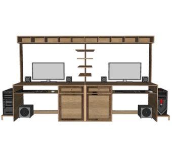 现代实木电脑桌su模型