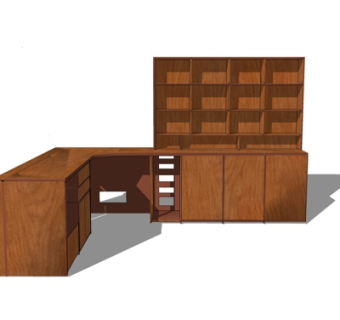 现代实木书桌su模型