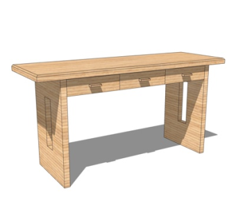 现代实木书桌su模型