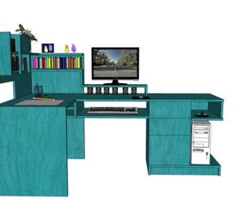 现代实木电脑桌su模型