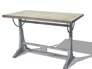 工业风实木书桌su模型