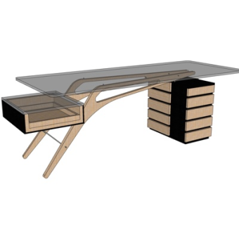 现代玻璃书桌su模型