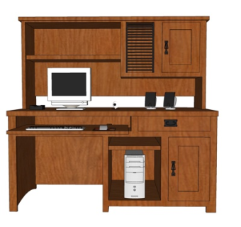 现代实木电脑桌su模型