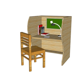 现代实木书桌su模型