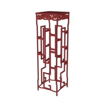 中式实木雕花花架装饰架su模型